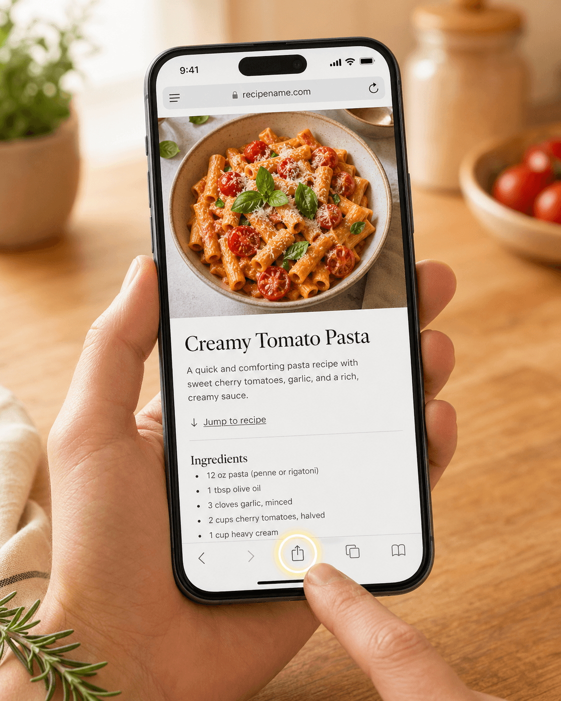 Tapping the Share button at the bottom of Safari