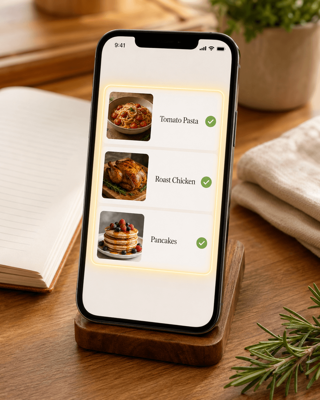 Three recipes successfully imported into the Recipes app